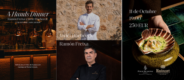 JAVIER HOEBEECK RECIBE EN FOUR SEASONS FORMENTOR A RAMÓN FREIXA EN UN A 4 MANOS DE LA MANO DE RUINART